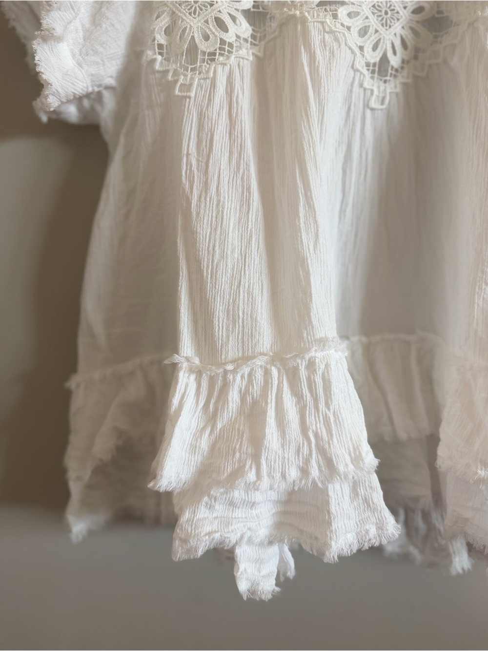 Altar'd State Cotton White Crochet-Front Ruffle Sleeve Blouse - Picture 5 of 14
